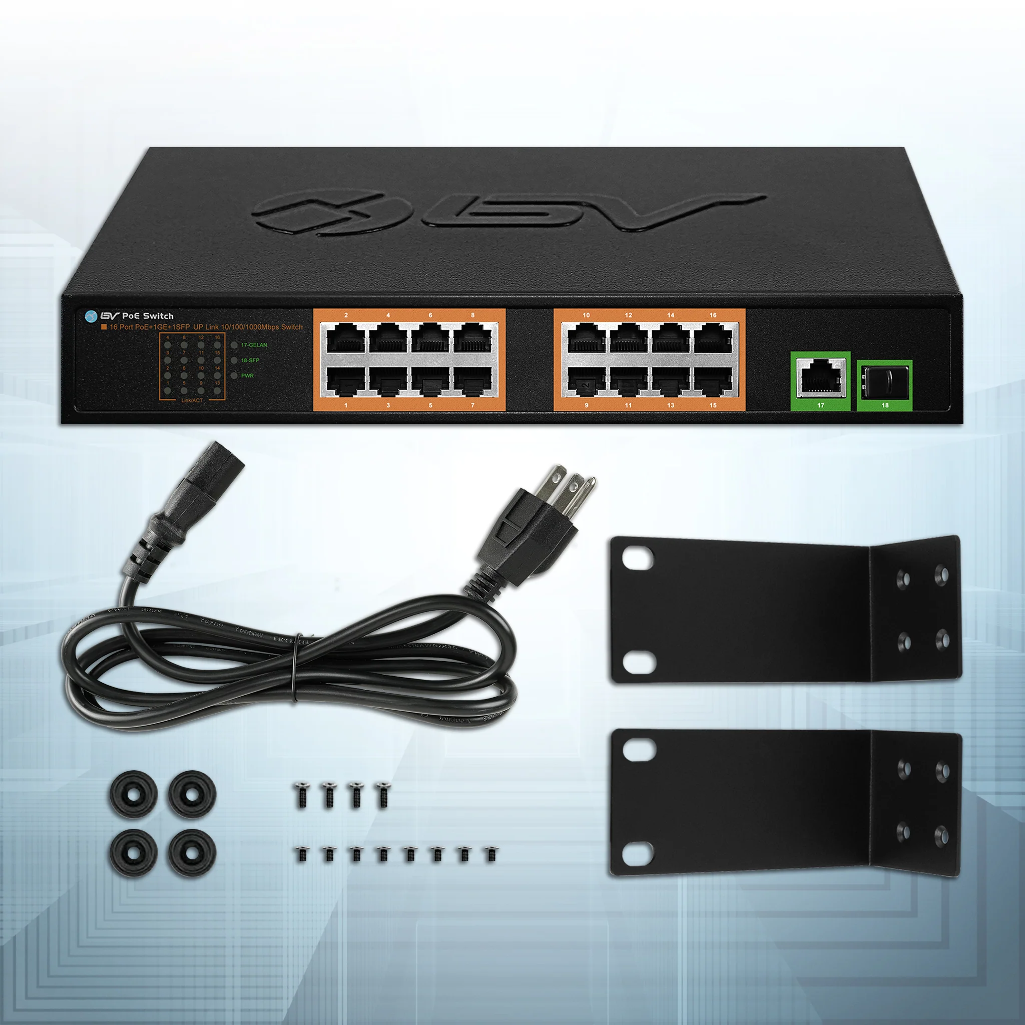 BV-Tech 16-Port Gigabit PoE+ Switch with 1 SFP Uplink - High Power 150W, IEEE 802.3af/at | POE-SW1611G - Image 4