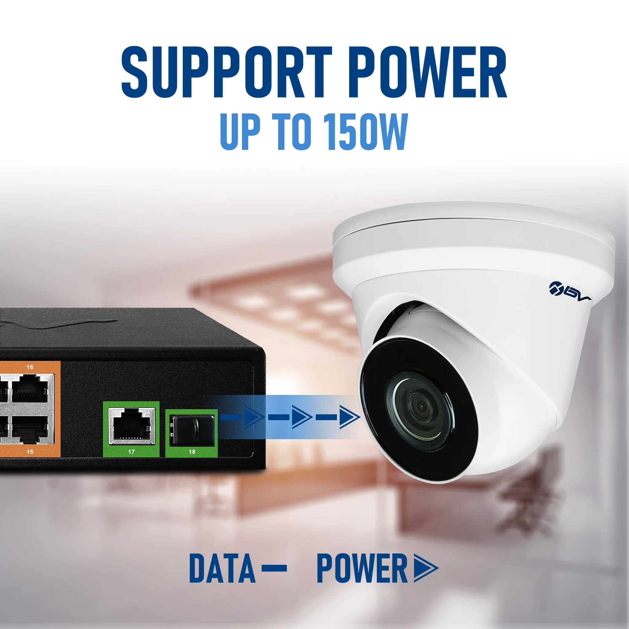 BV-Tech 16-Port Gigabit PoE+ Switch with 1 SFP Uplink - High Power 150W, IEEE 802.3af/at | POE-SW1611G - Image 6