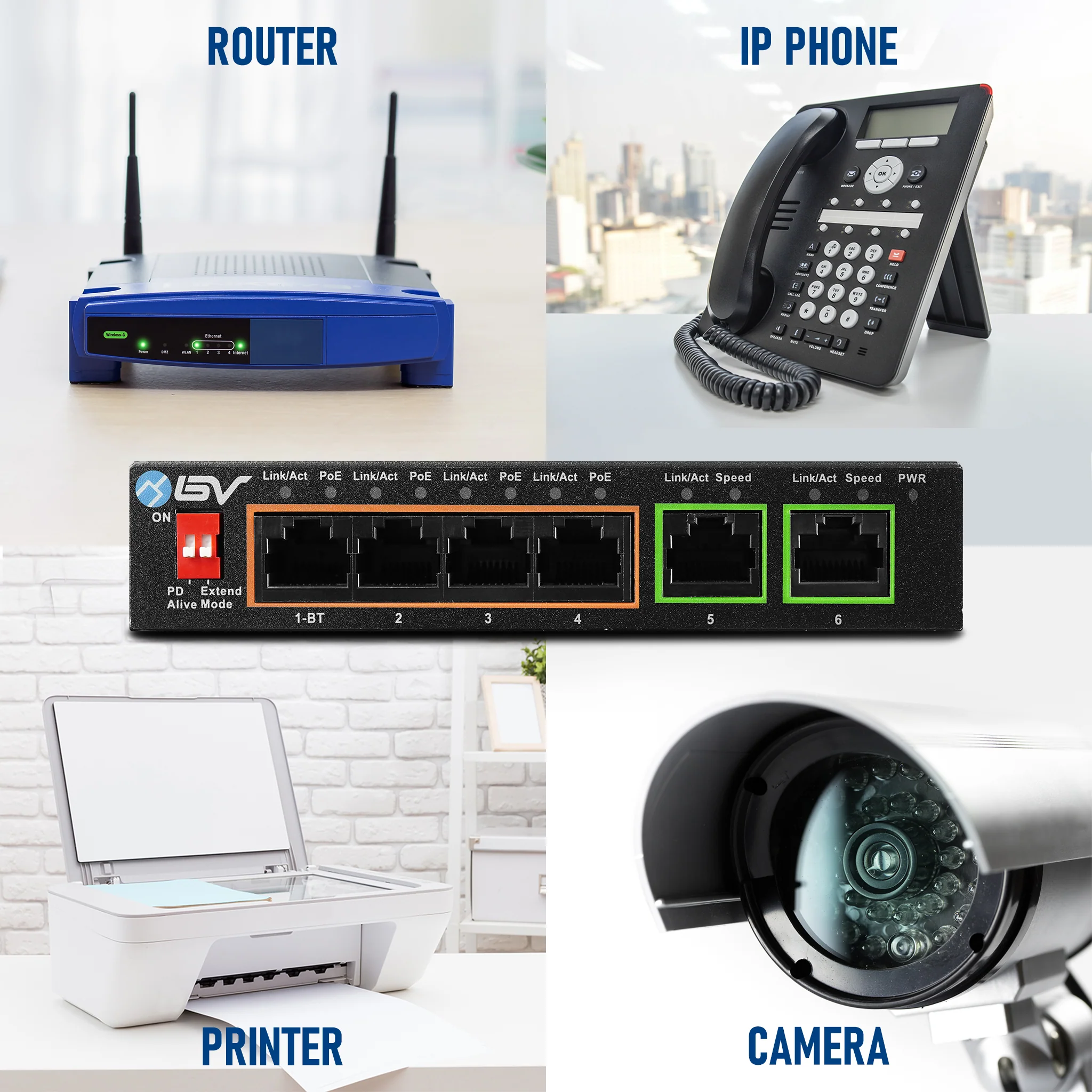 BV-Tech 4 PoE+ Ports Switch with 2 Uplinks - Megabit | POE-SW502 - Image 5